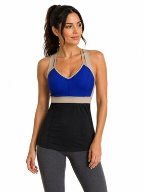 Karma Womens Athletic Tank Top Black & cobalt Blue With silver grey Straps surge